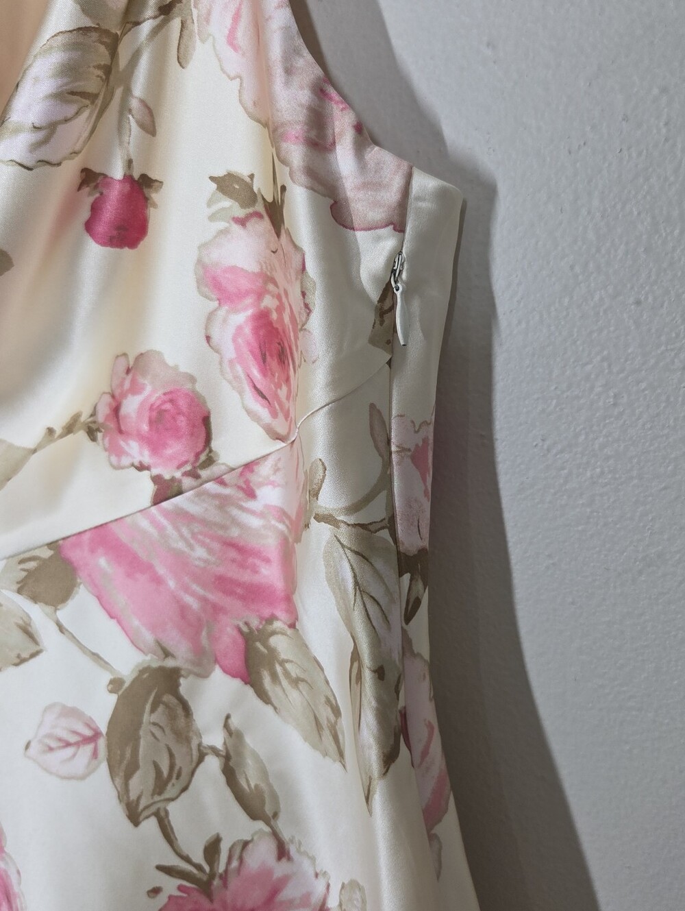 Vtg Y2K Banana Republic Silk Cream Floral Cowl Neck Tie Back Babydoll Tank Fairy - Picture 4 of 10